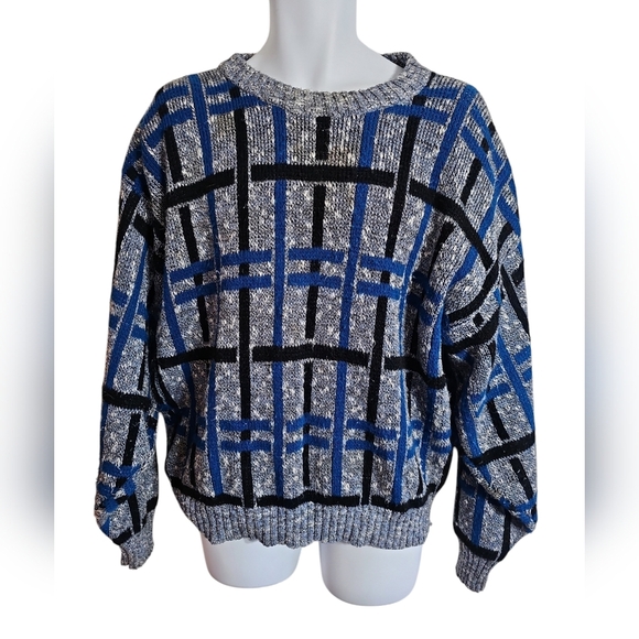Vintage 80s J.J. Cochran Large Bold Pattern Sweater Rare Retro Statement Preppy - Picture 2 of 7
